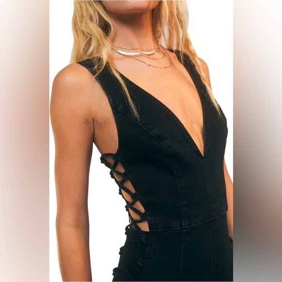 Free People Geanie Lace Up Jumpsuit in Black - Picture 4 of 11